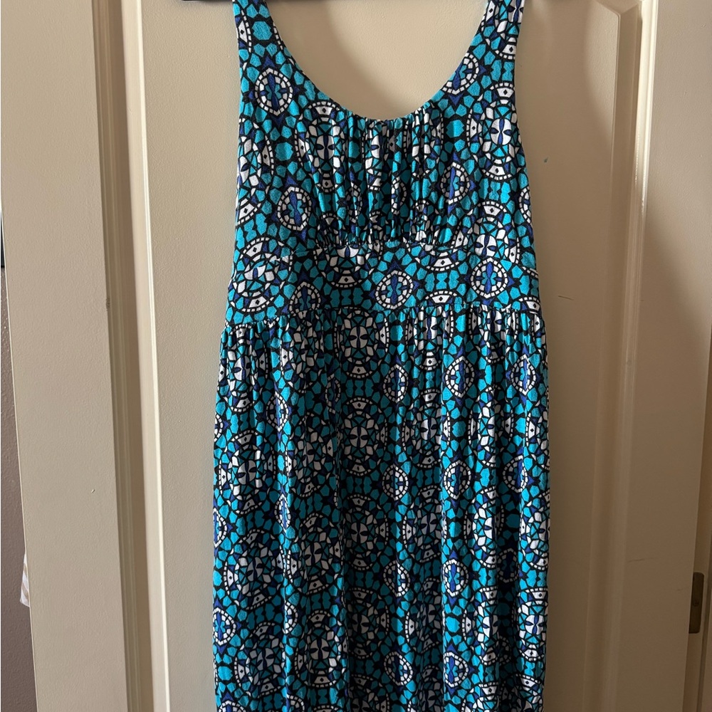 Apt. 9 Mosaic Summer Dress Mini Tank Sleeveless Teal Turquoise and Black XL